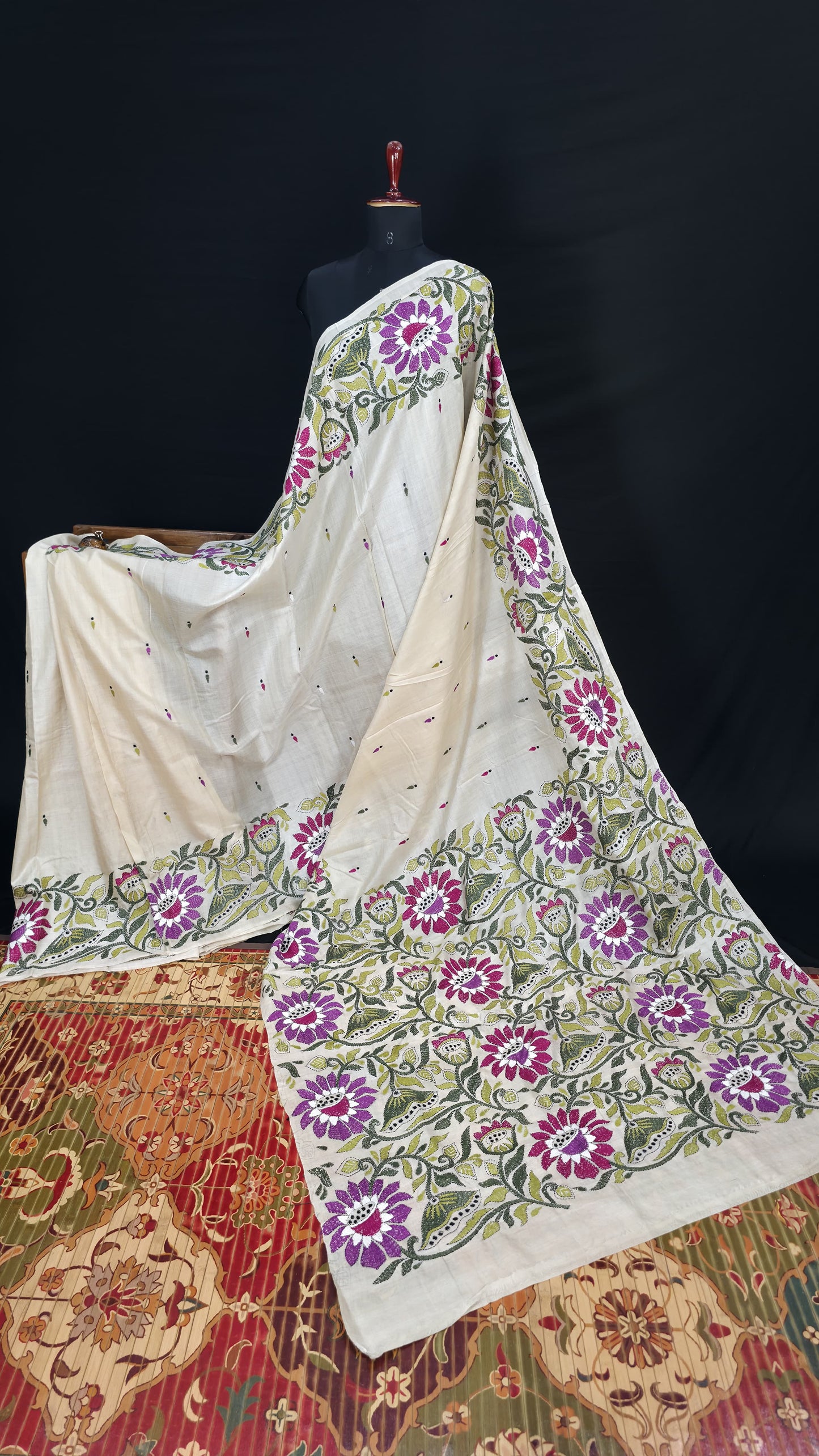 Hand embroidered kantha work sarees
