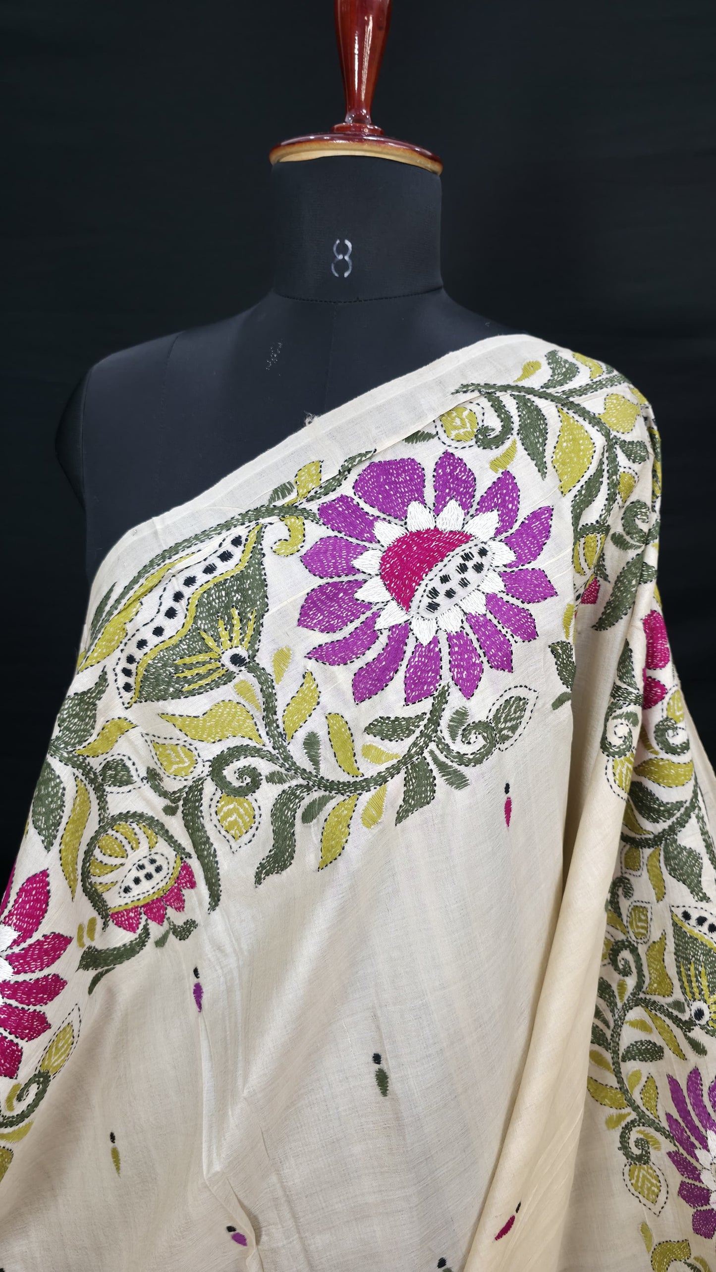 Hand embroidered kantha work sarees