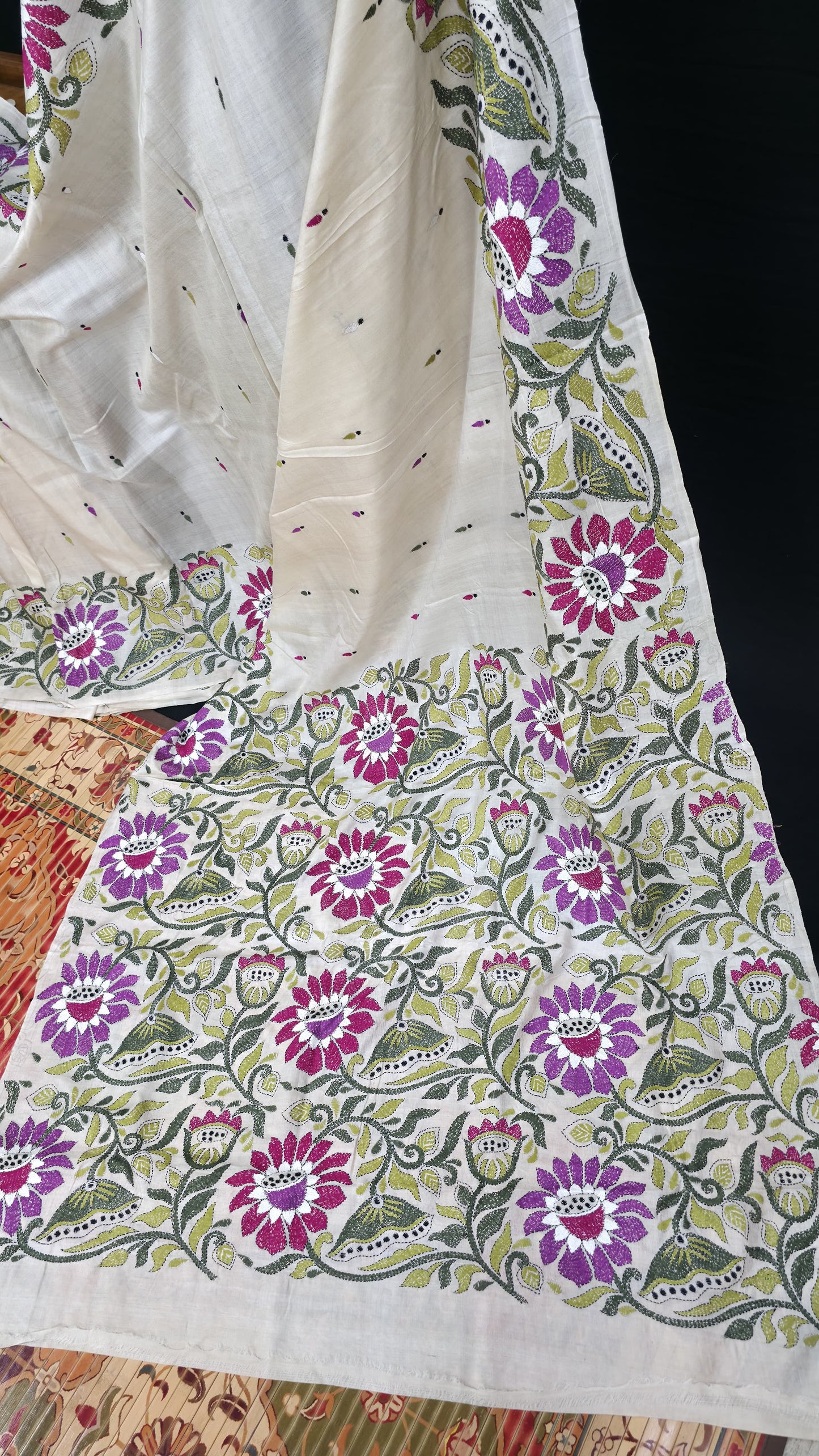 Hand embroidered kantha work sarees
