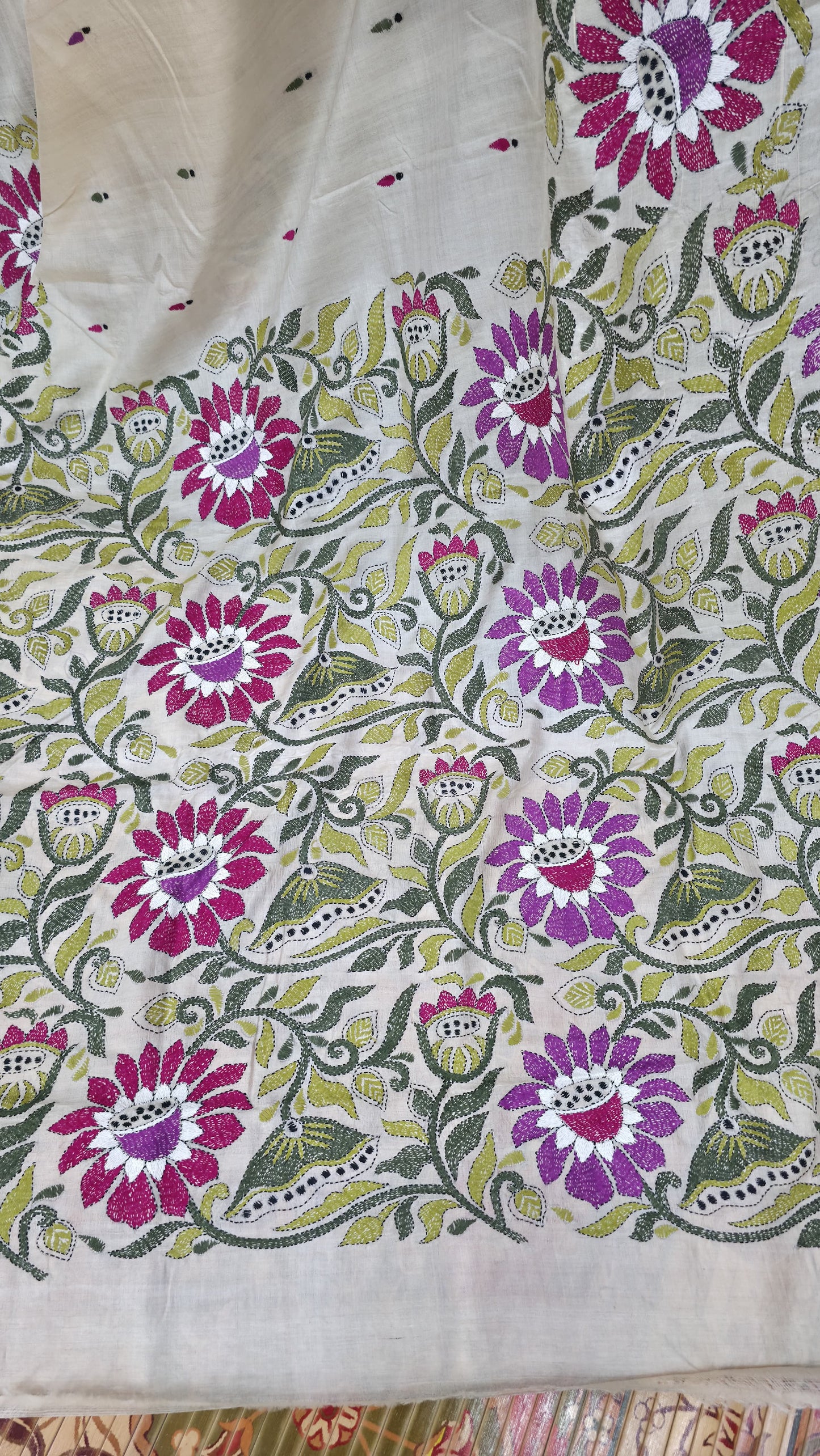Hand embroidered kantha work sarees