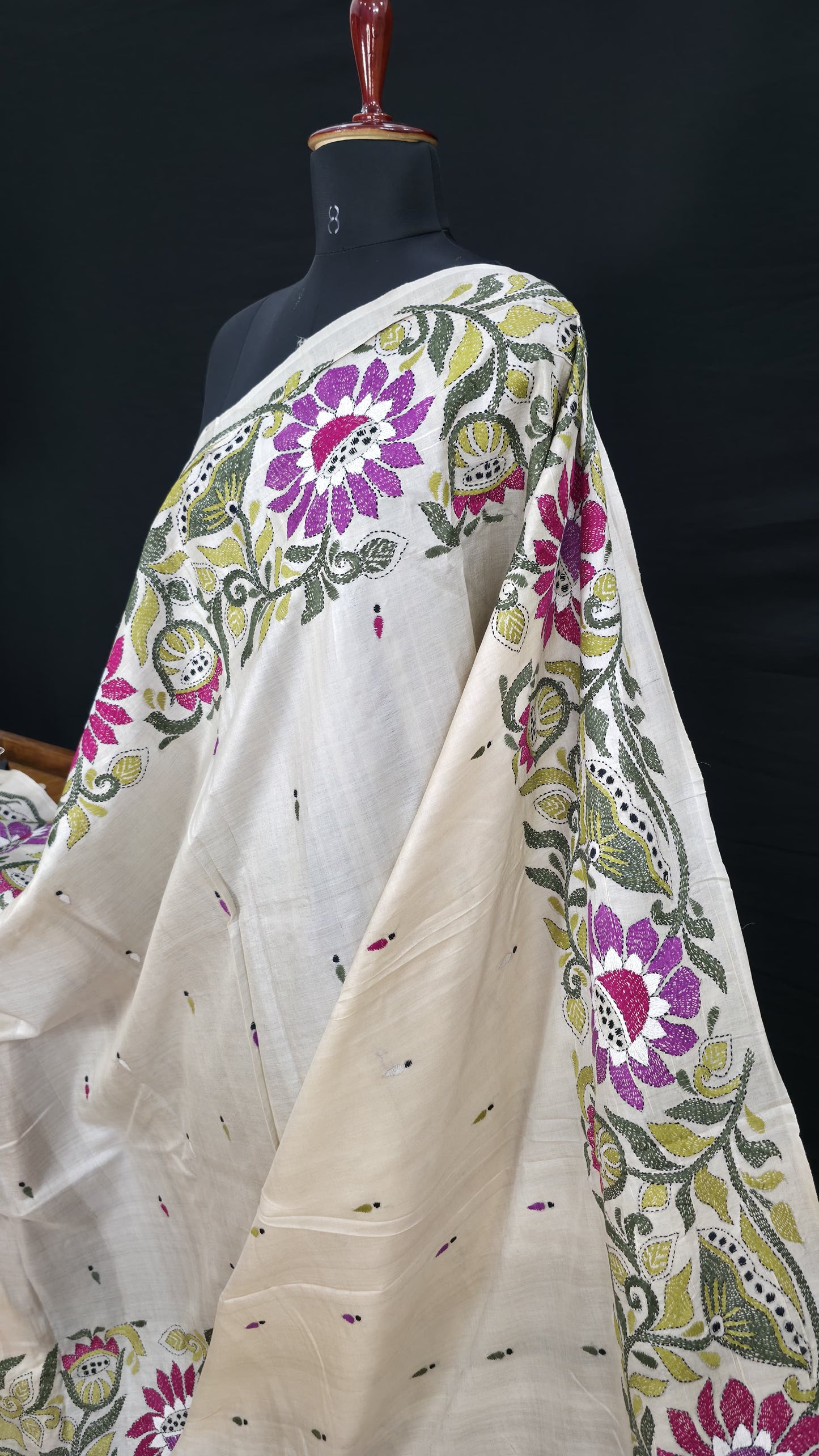 Hand embroidered kantha work sarees