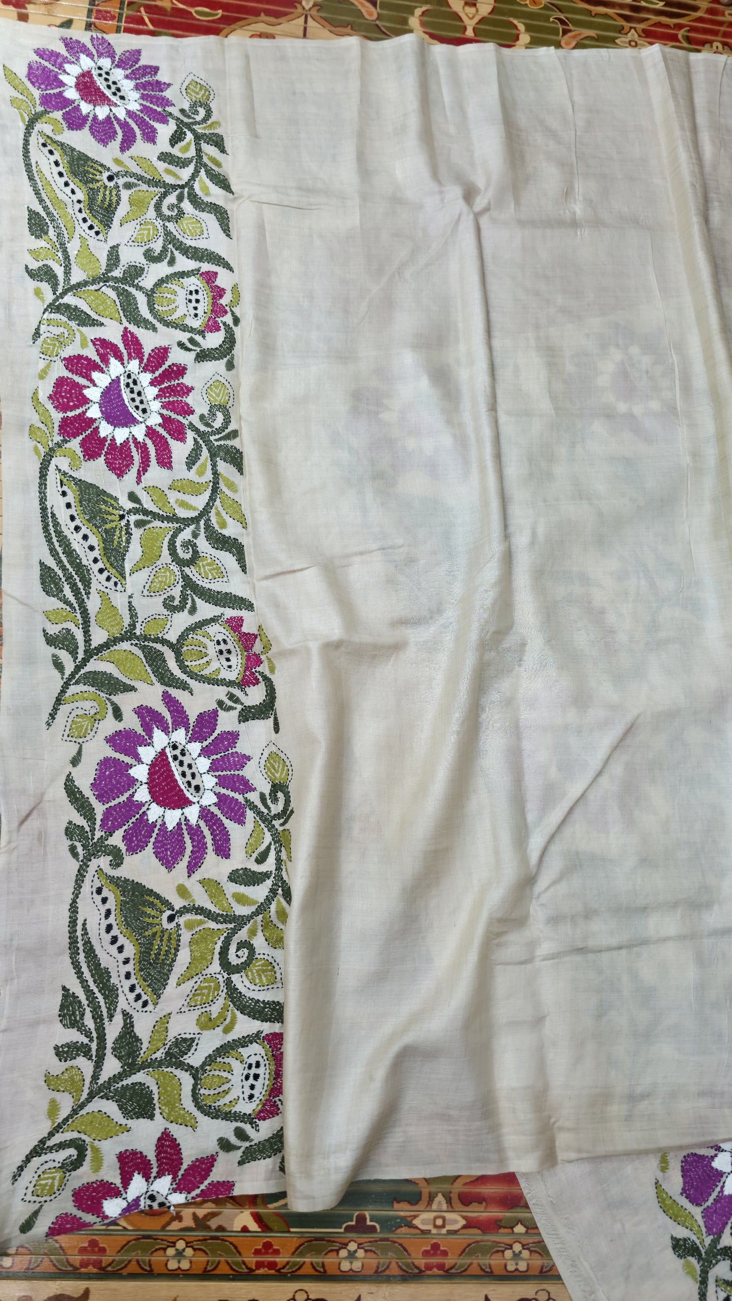 Hand embroidered kantha work sarees