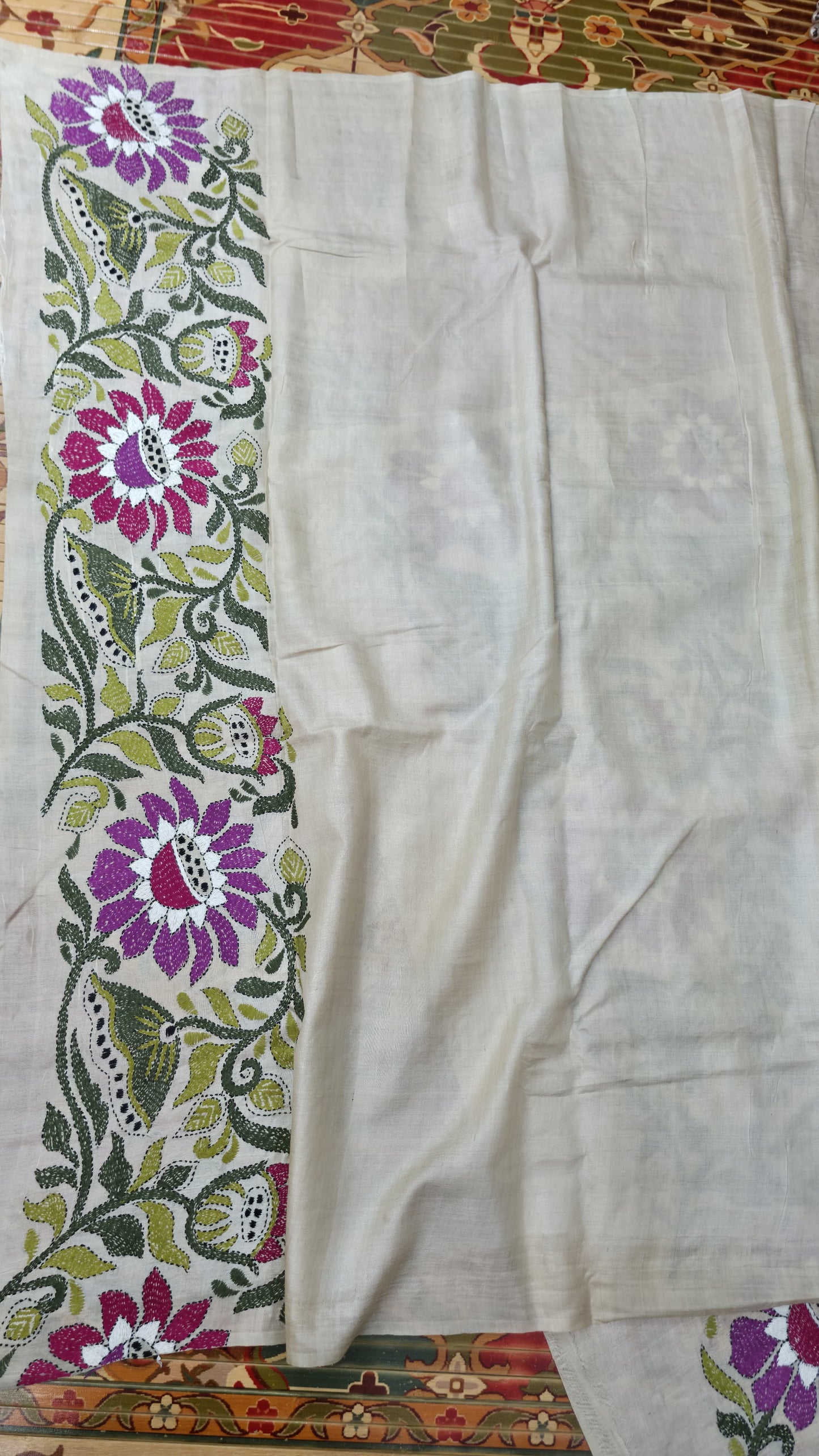 Hand embroidered kantha work sarees