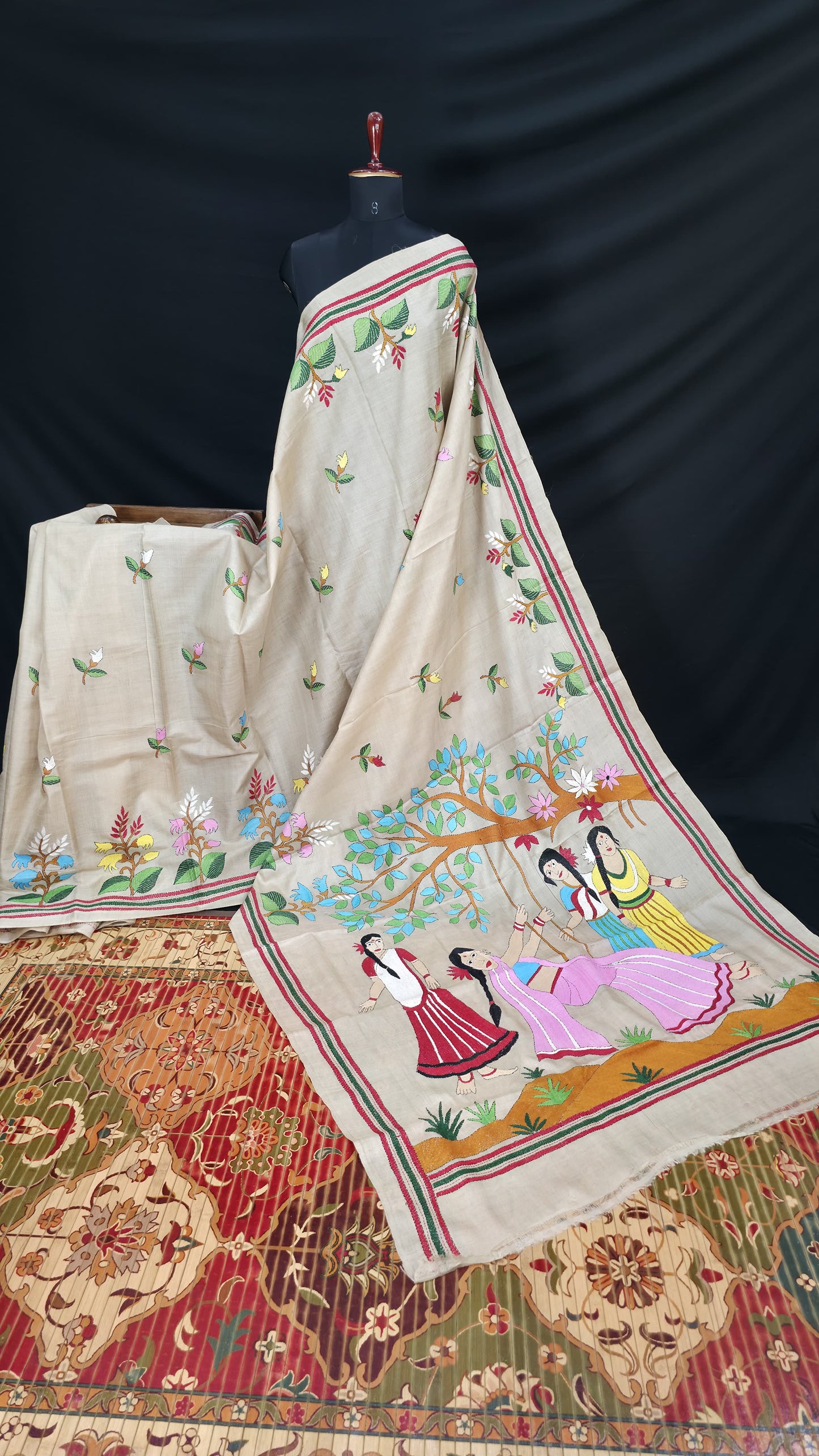 Hand embroidered kantha work sarees