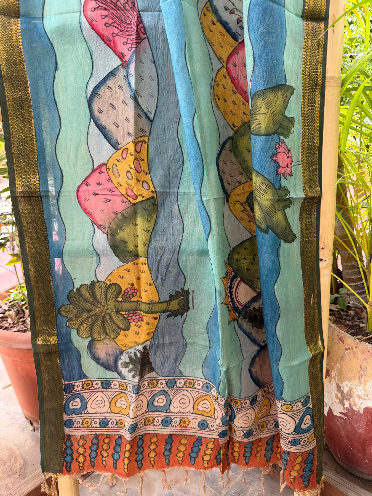 Bangalore silk penkalamkari dupatta