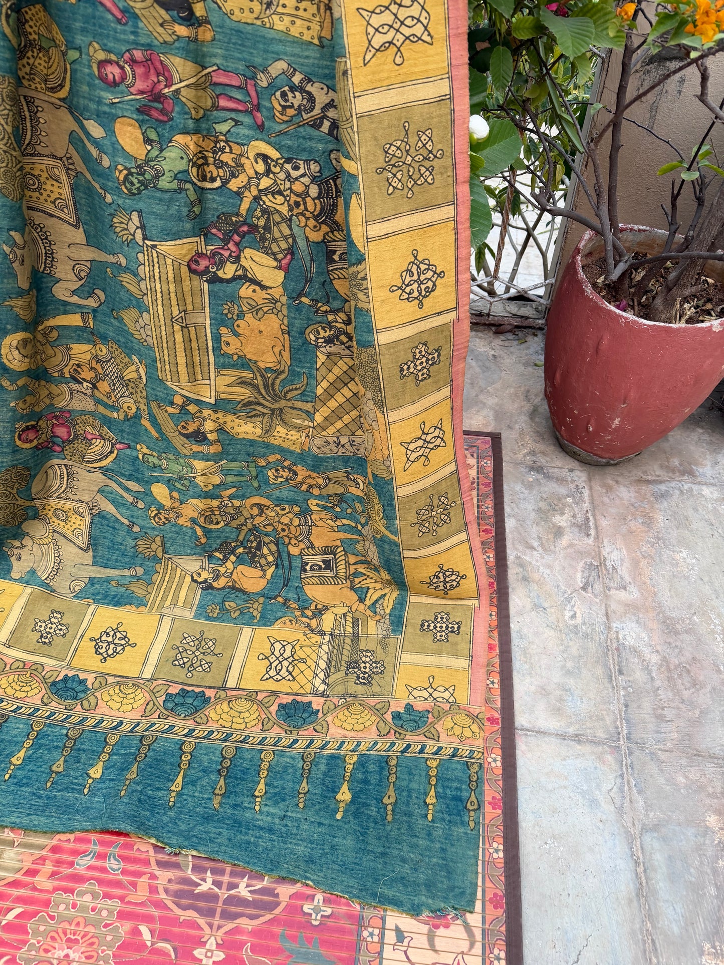Raw silk penkalamkari dupatta