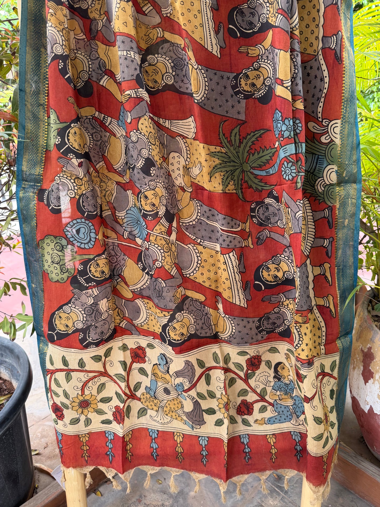 Bangalore silk penkalamkari dupatta