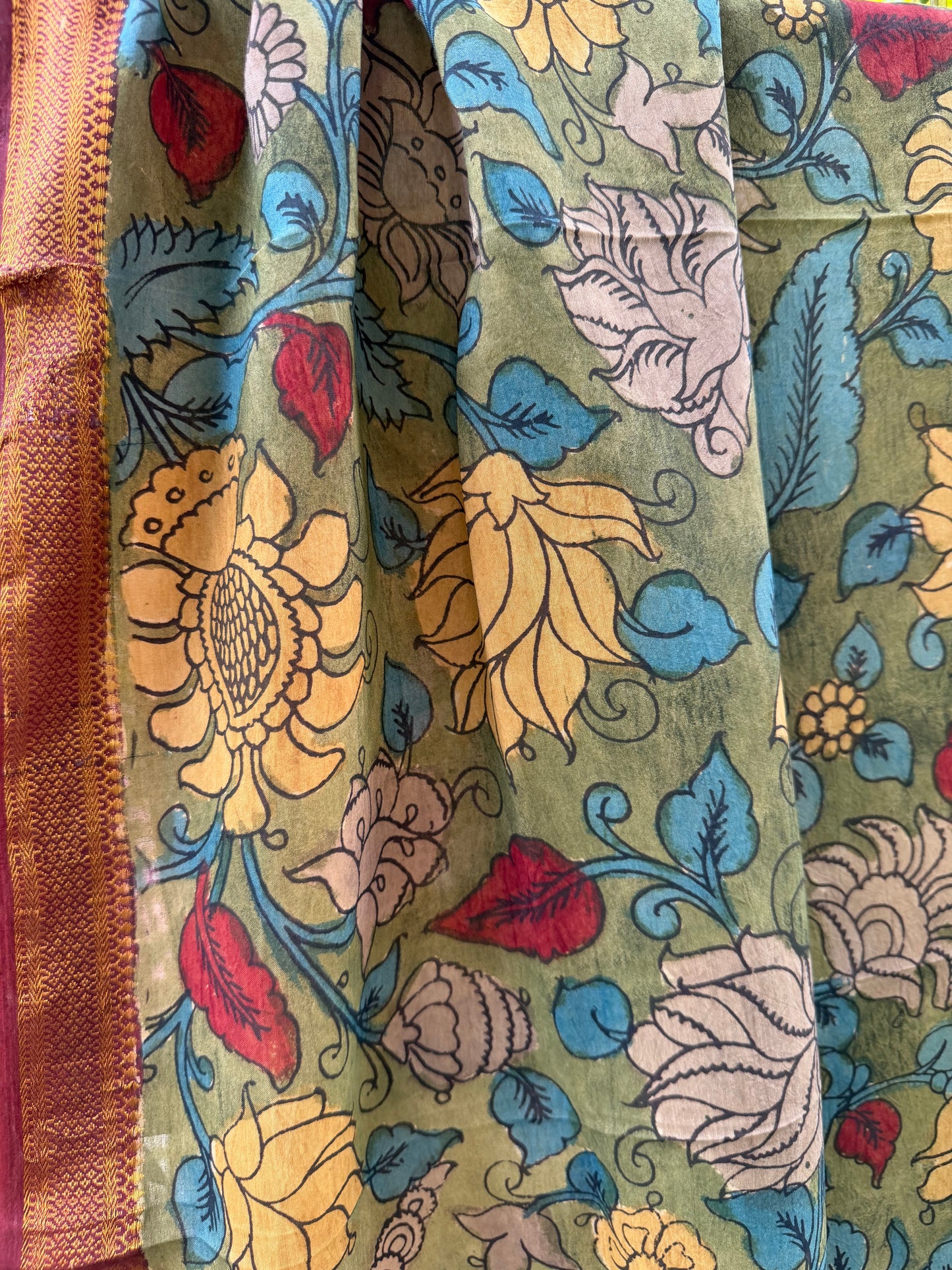 Bangalore silk penkalamkari dupatta