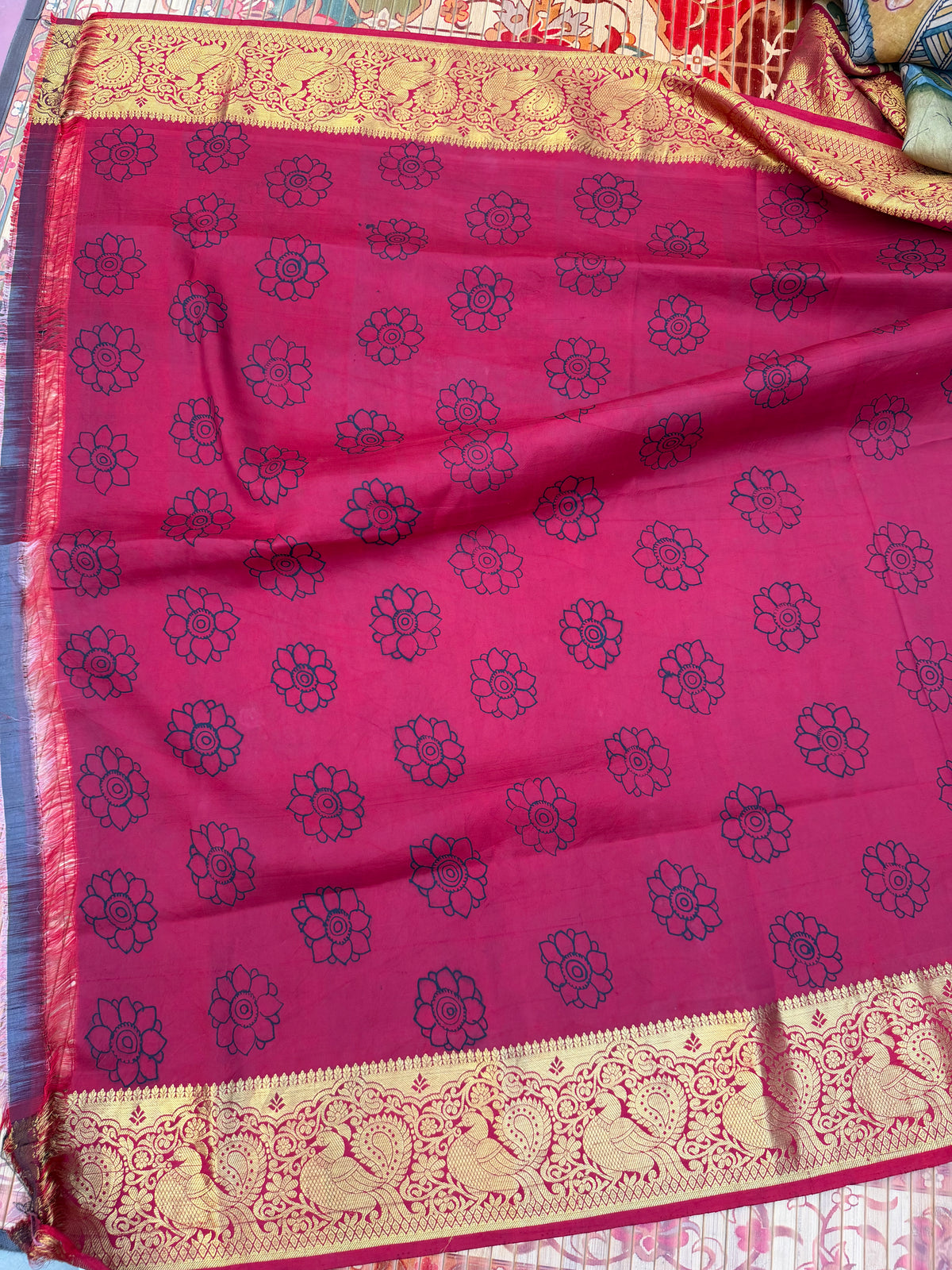 Pure Silk Kanchipattu With Penkalamkari Saree.
