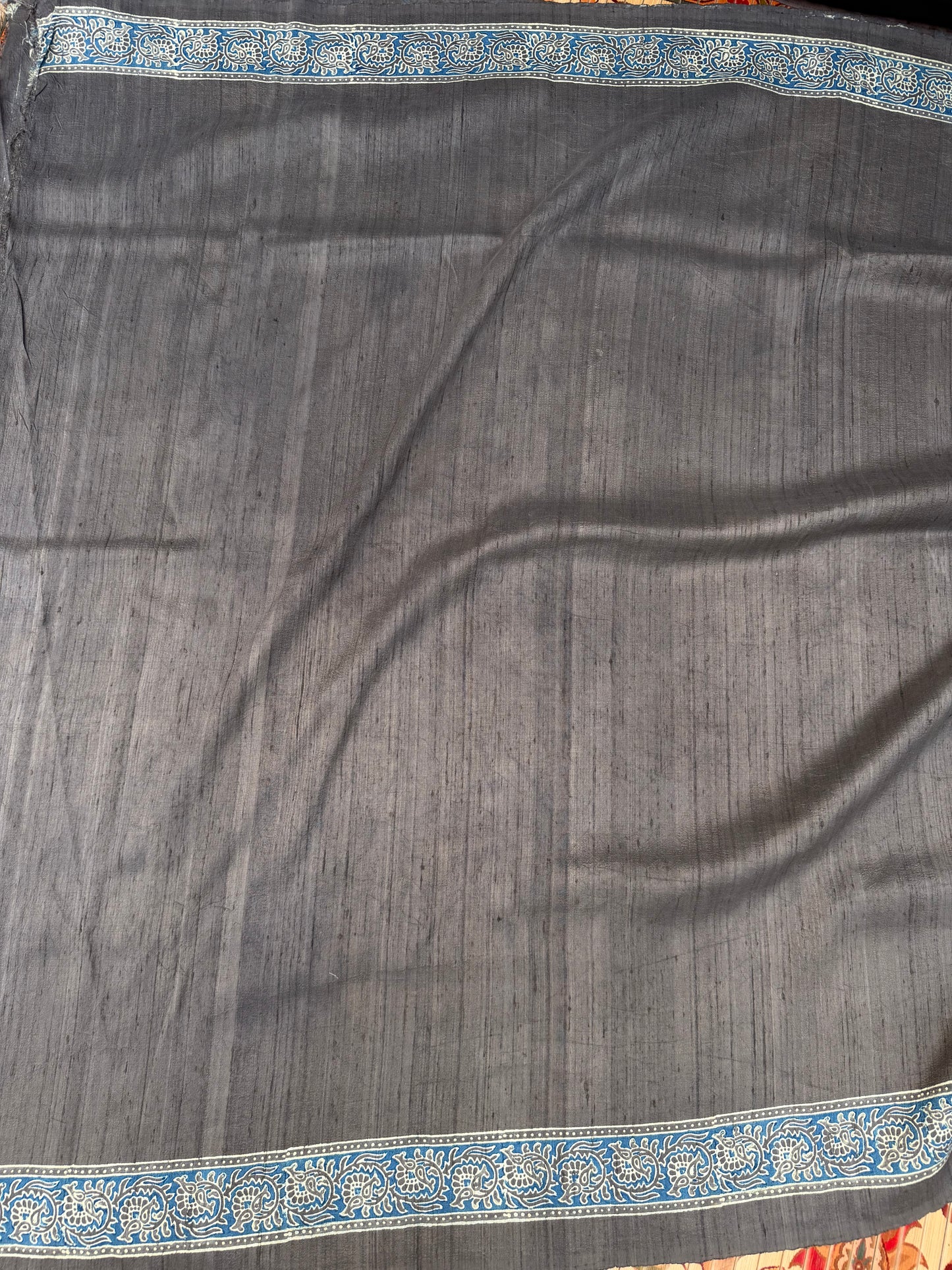 Handblock printed Ajrakh on raw silk sarees