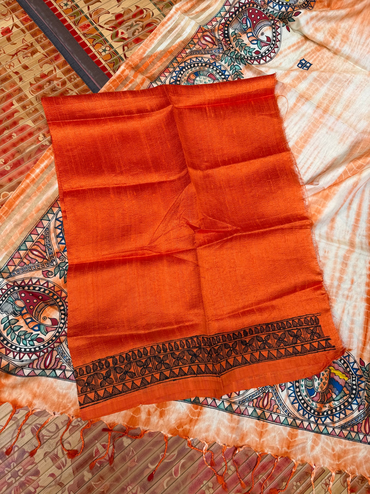 Pure silk kanchipattu with hand painted madhubani