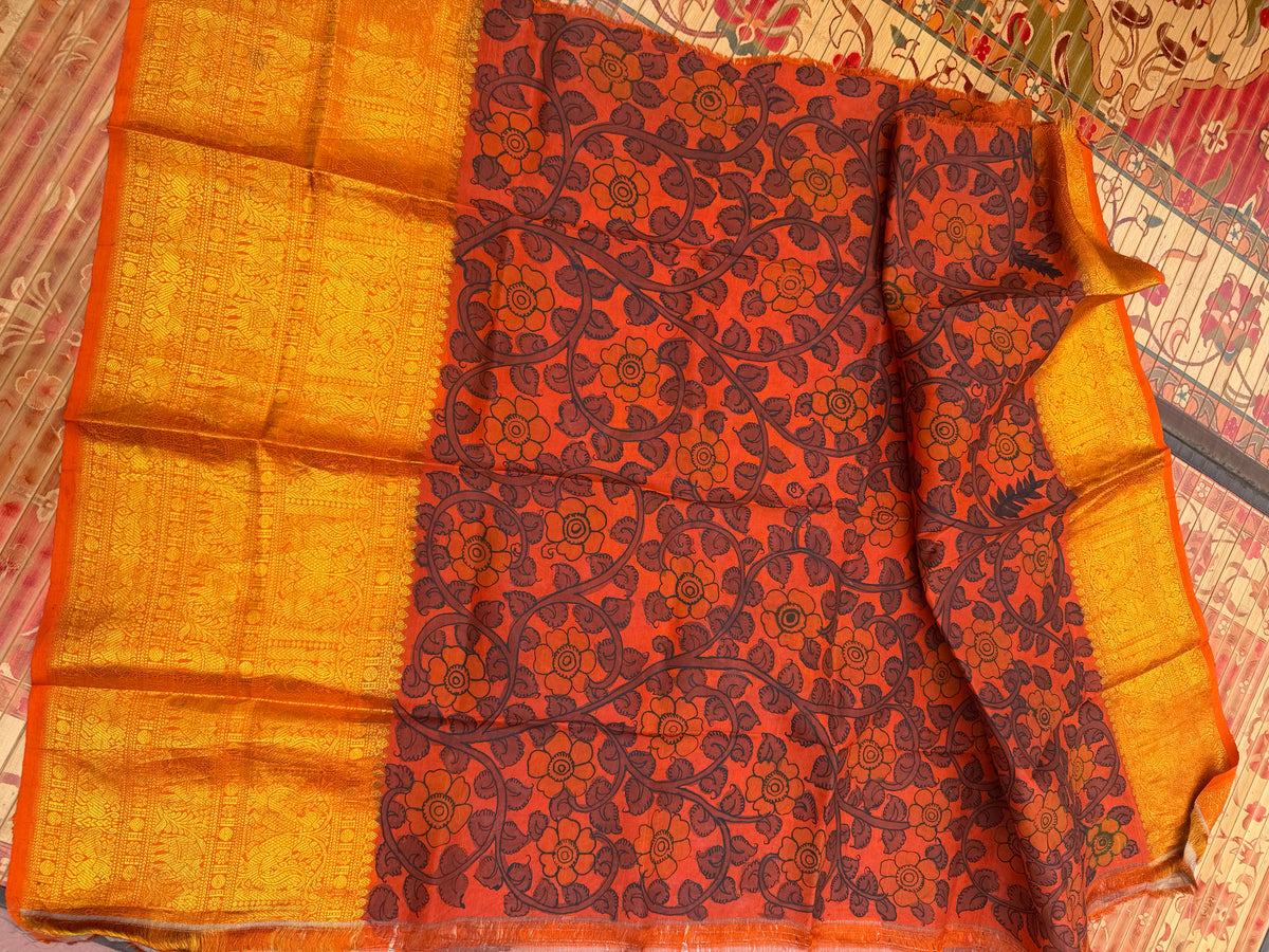 Pure Kanjeevaram Silk With Penkalamkari Saree