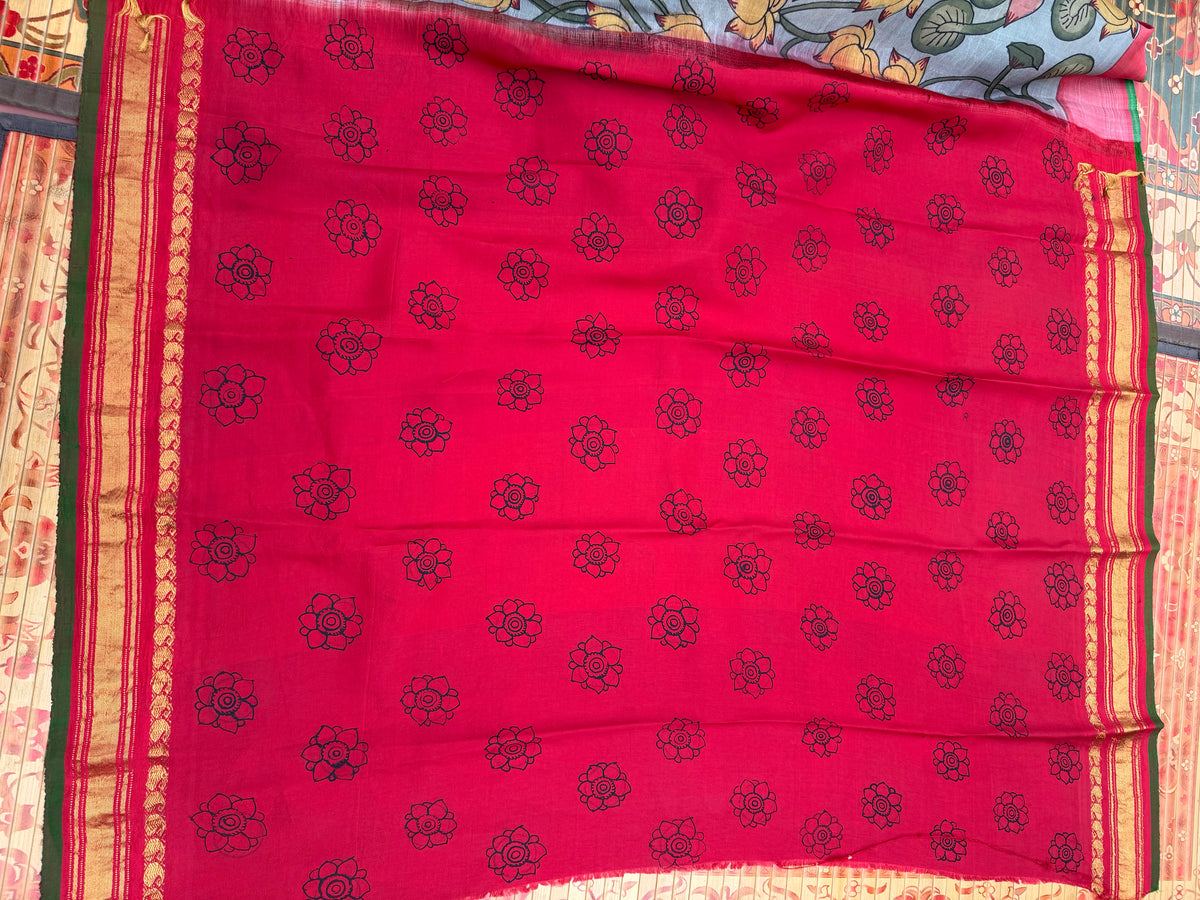 Pure Silk Handwoven Gadwal silk With Penkalamkari Saree