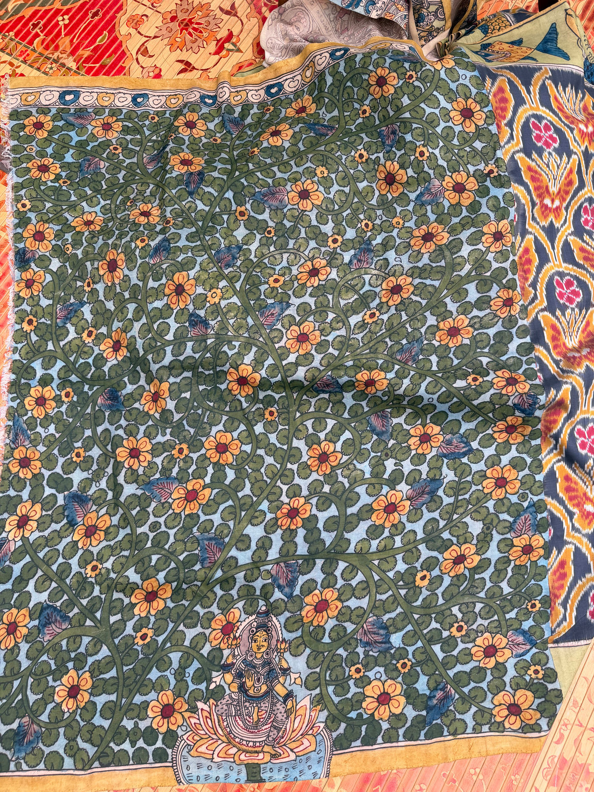 Pure Silk handwoven Ikka With Penkalamkari saree