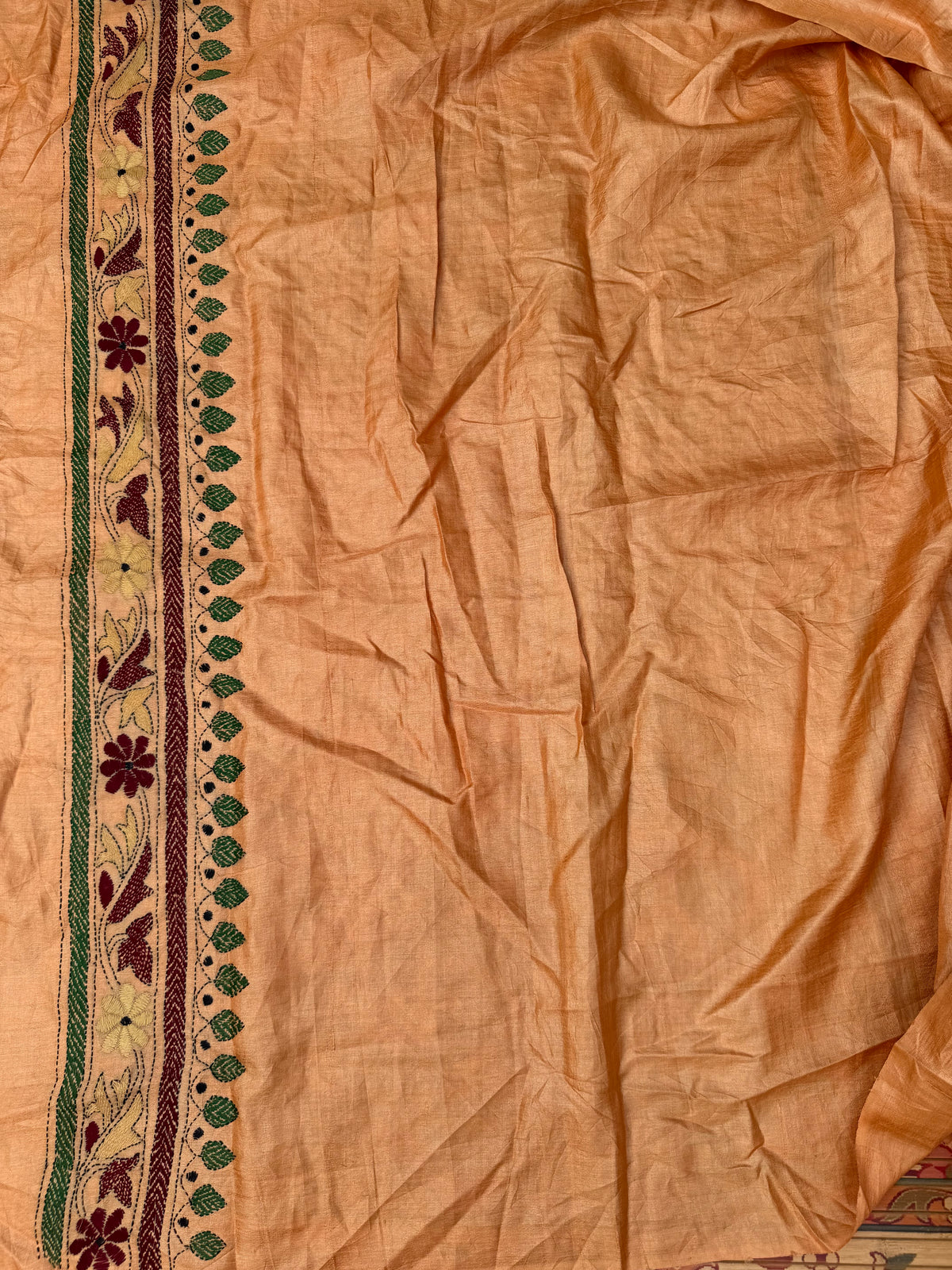 Tussar hand-knotted Bandhini with kantha embroidery