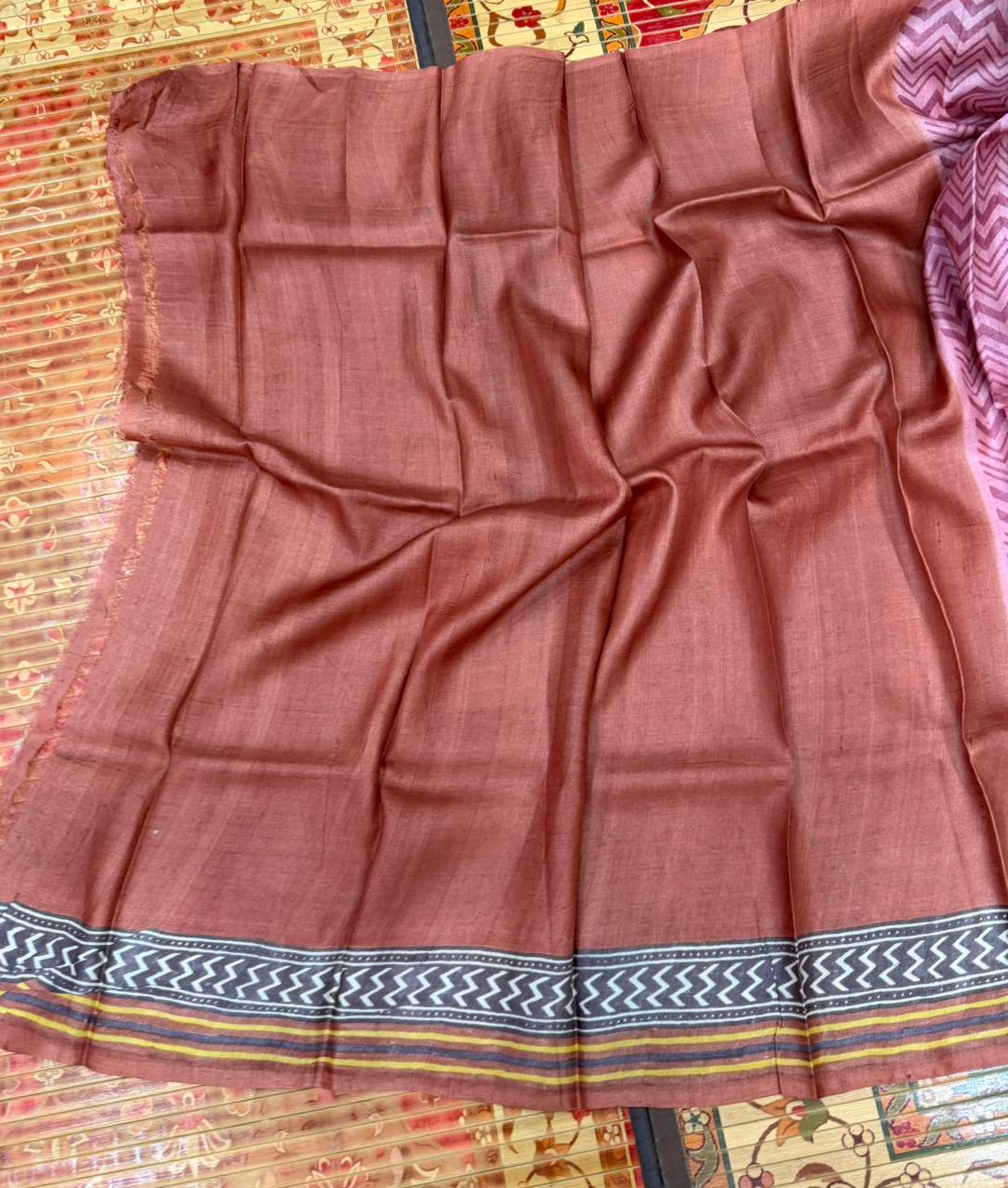Pure silk tussar with hand block printed sarees