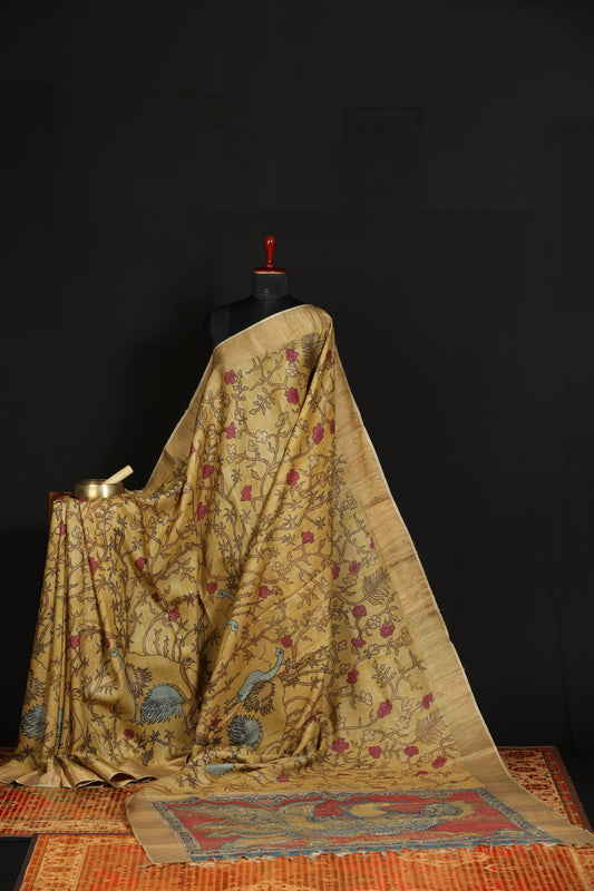Puresilk tussar with penkalamkari