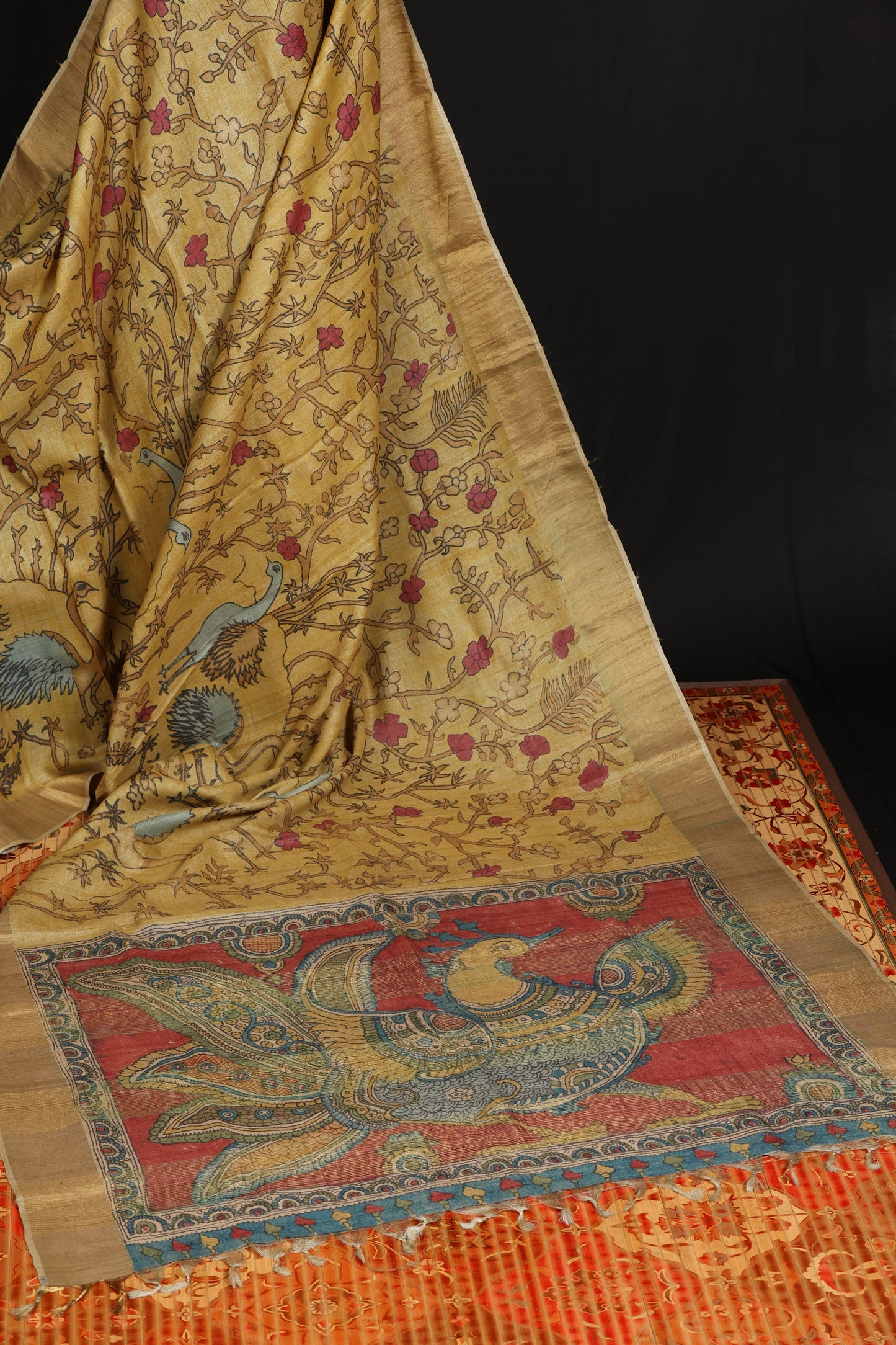 Puresilk tussar with penkalamkari