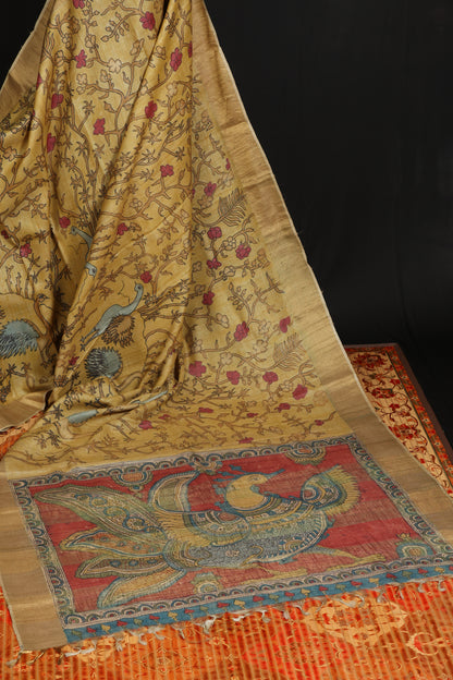 Puresilk tussar with penkalamkari