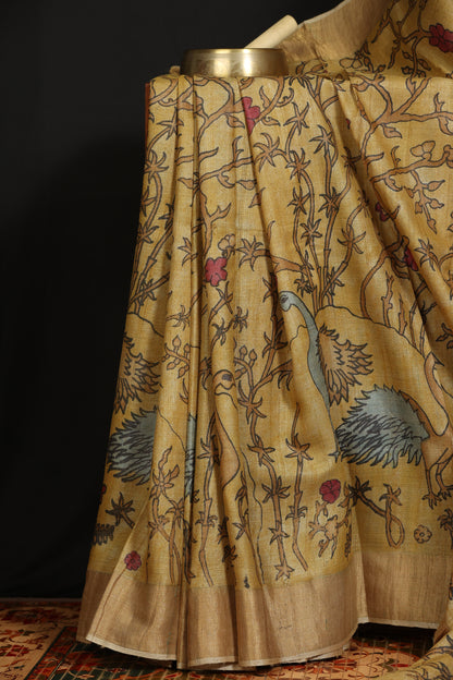 Puresilk tussar with penkalamkari