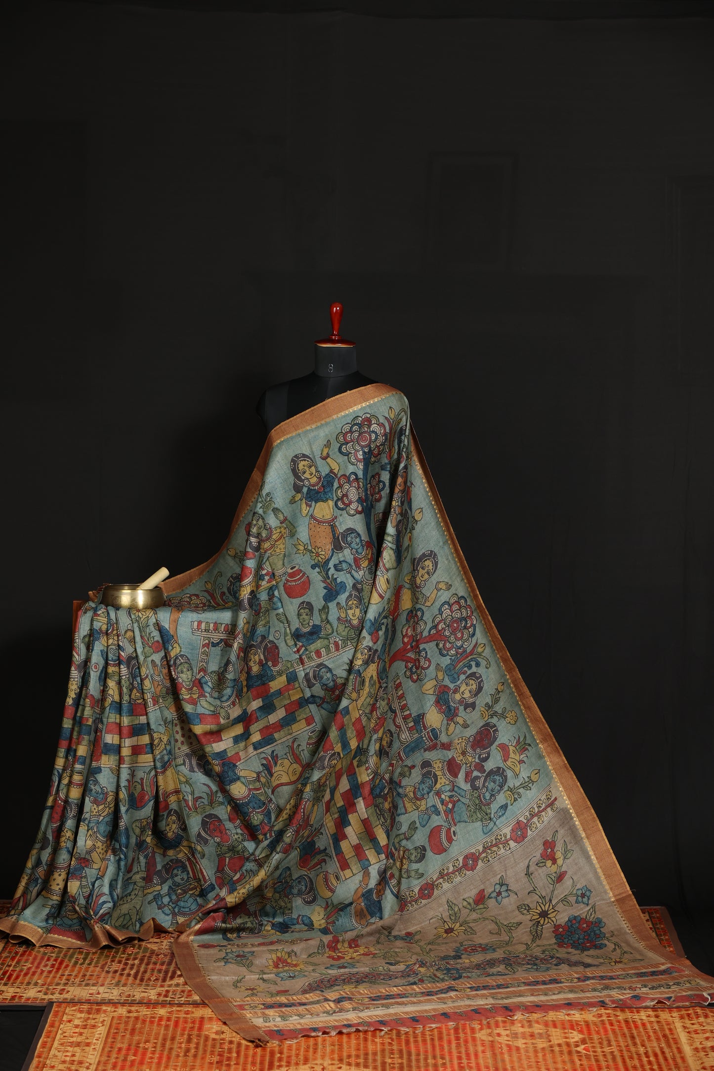 Puresilk tussar with penkalamkari