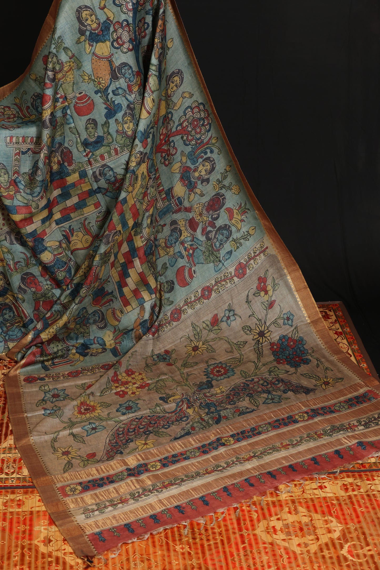 Puresilk tussar with penkalamkari