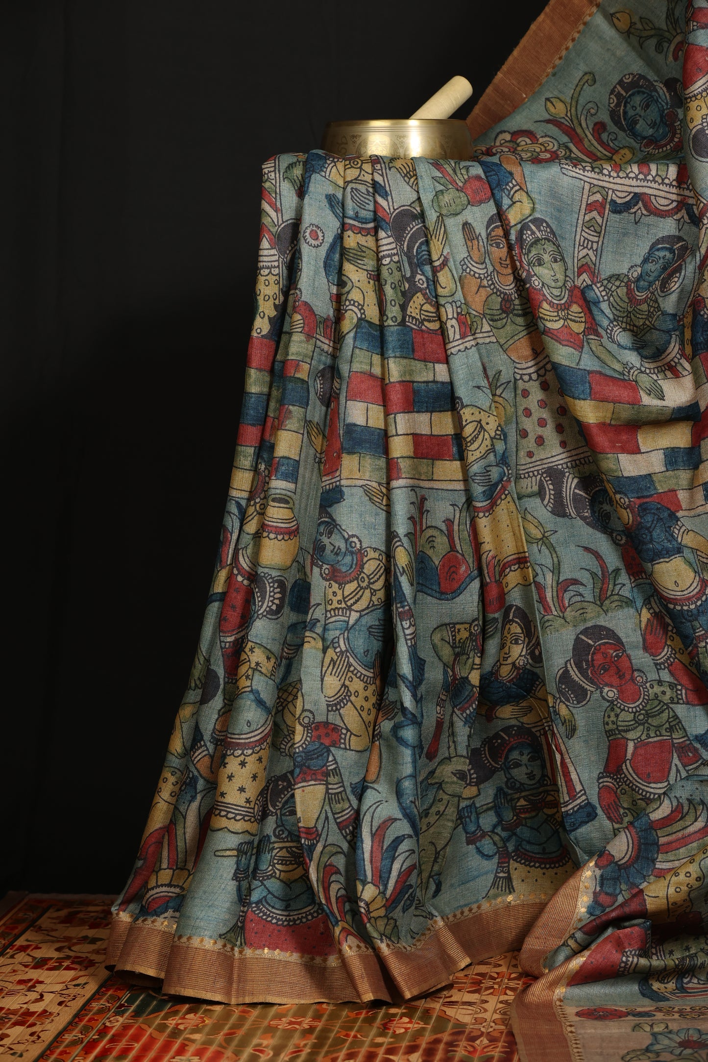 Puresilk tussar with penkalamkari