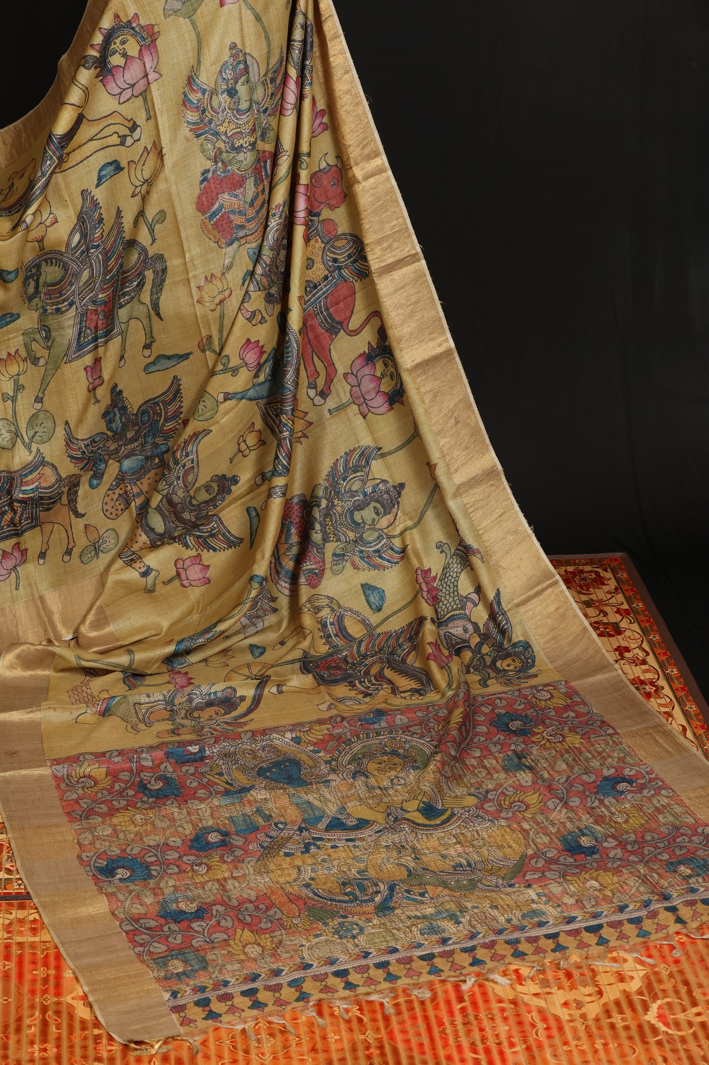 Puresilk tussar with penkalamkari