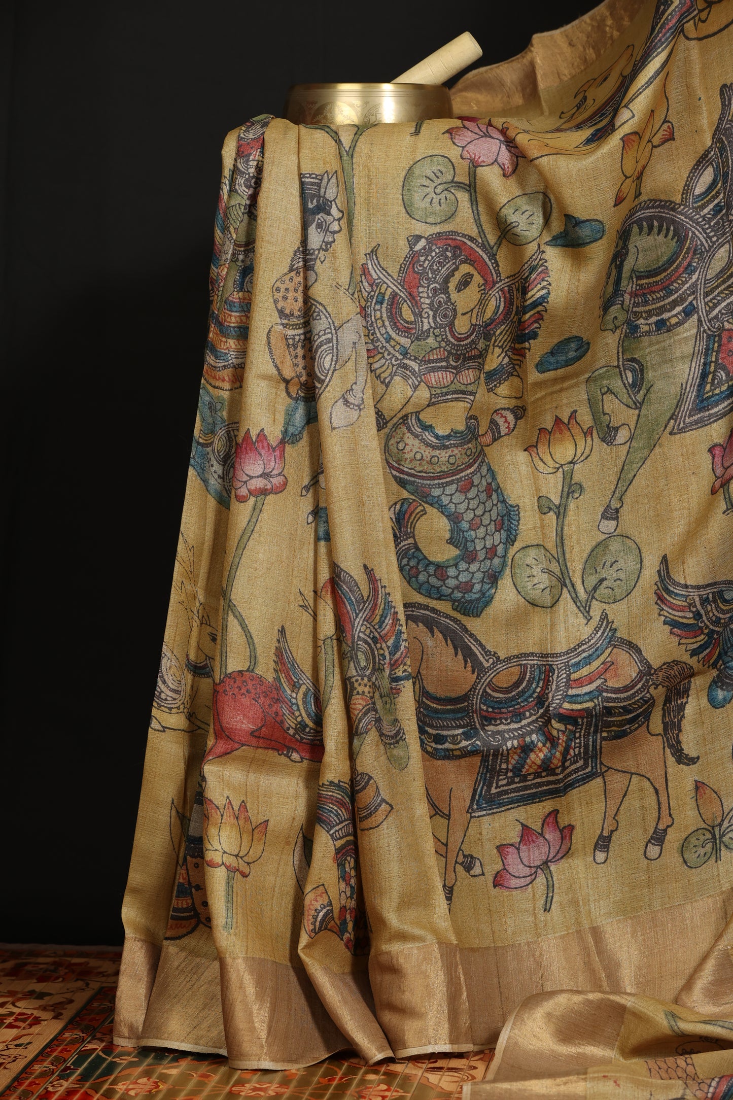 Puresilk tussar with penkalamkari