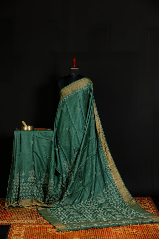 Pure tussar with tepchi chikankari