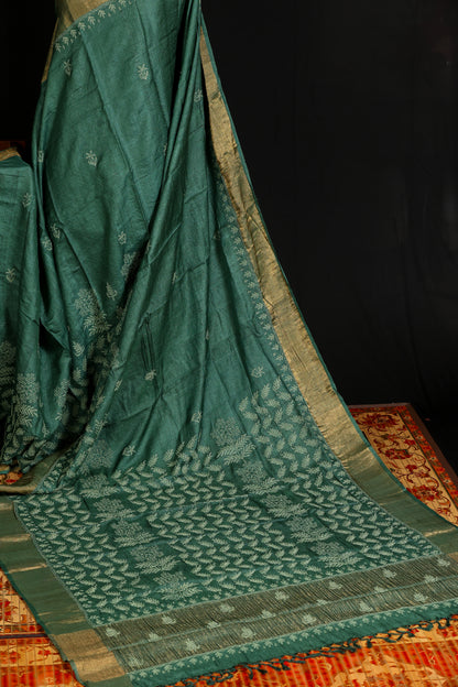 Pure tussar with tepchi chikankari