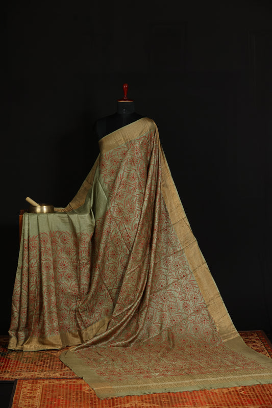 Pure tussar with tepchi chikankari