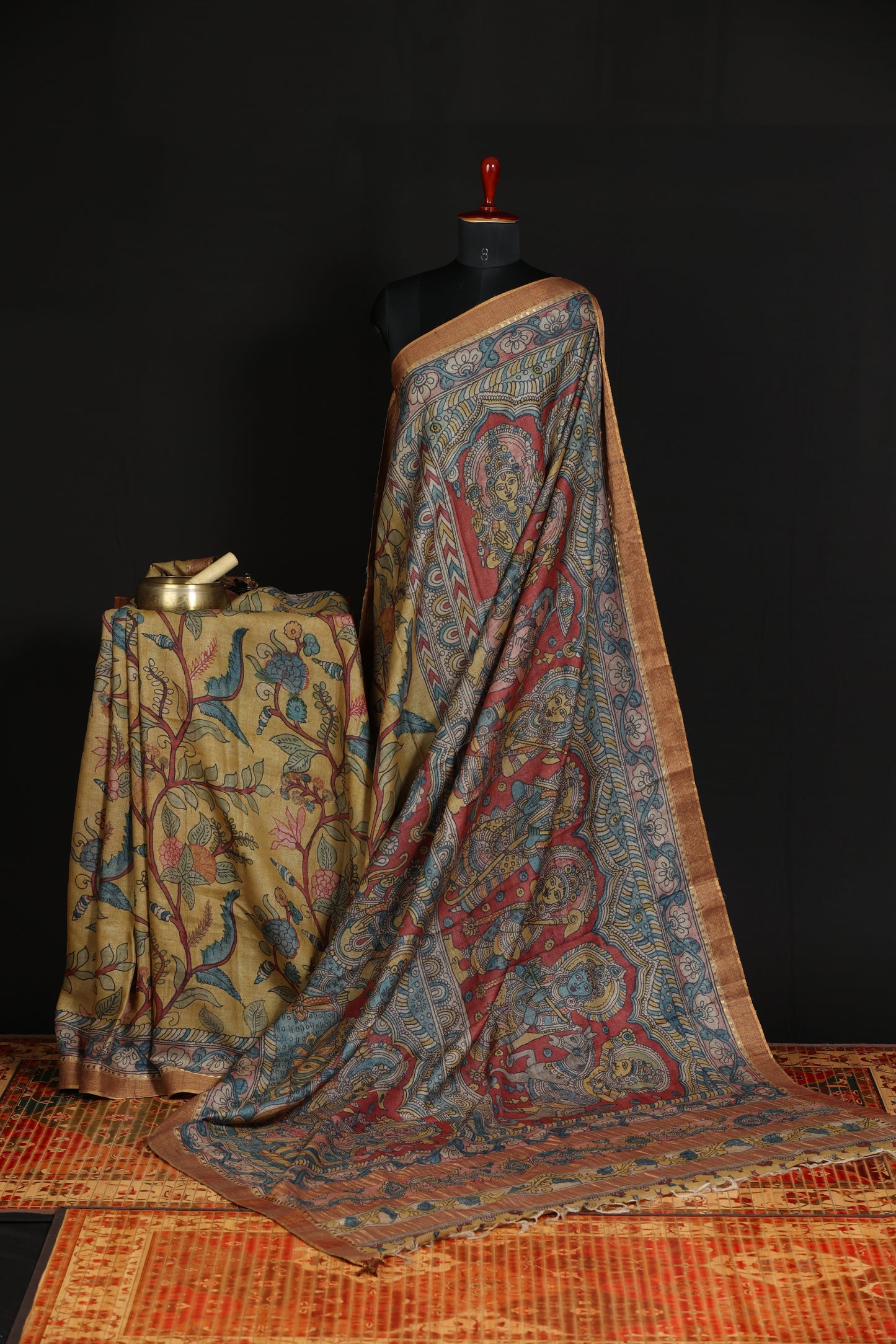 Puresilk tussar with penkalamkari