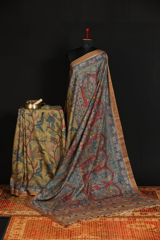 Puresilk tussar with penkalamkari