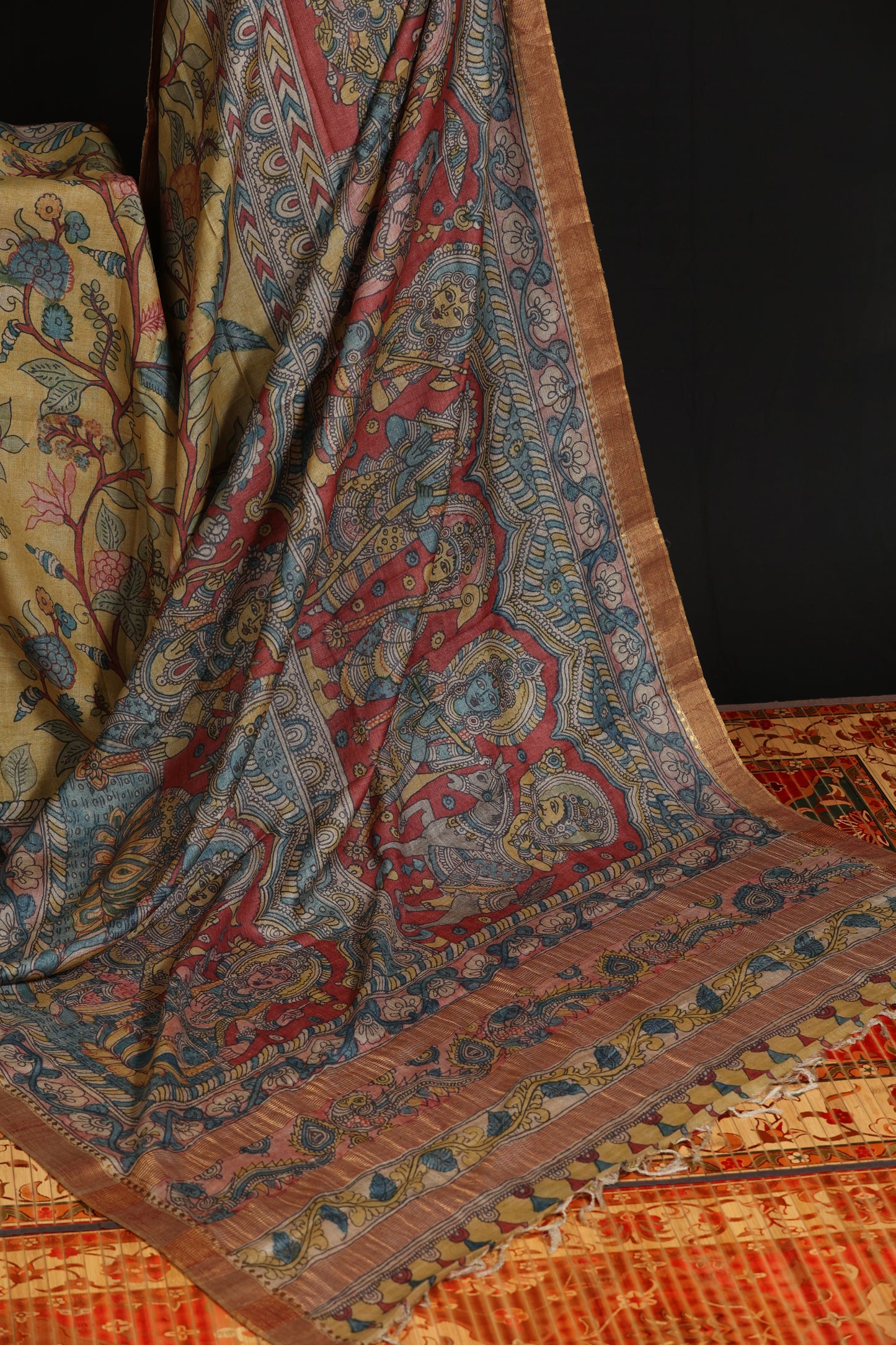 Puresilk tussar with penkalamkari