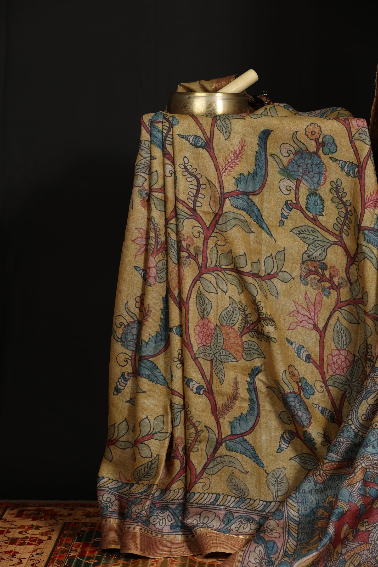 Puresilk tussar with penkalamkari