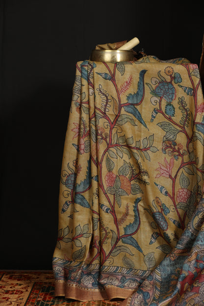 Puresilk tussar with penkalamkari