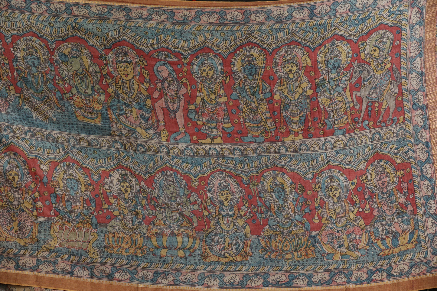 Puresilk tussar with penkalamkari