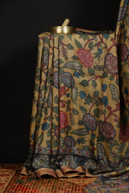 Puresilk tussar with penkalamkari