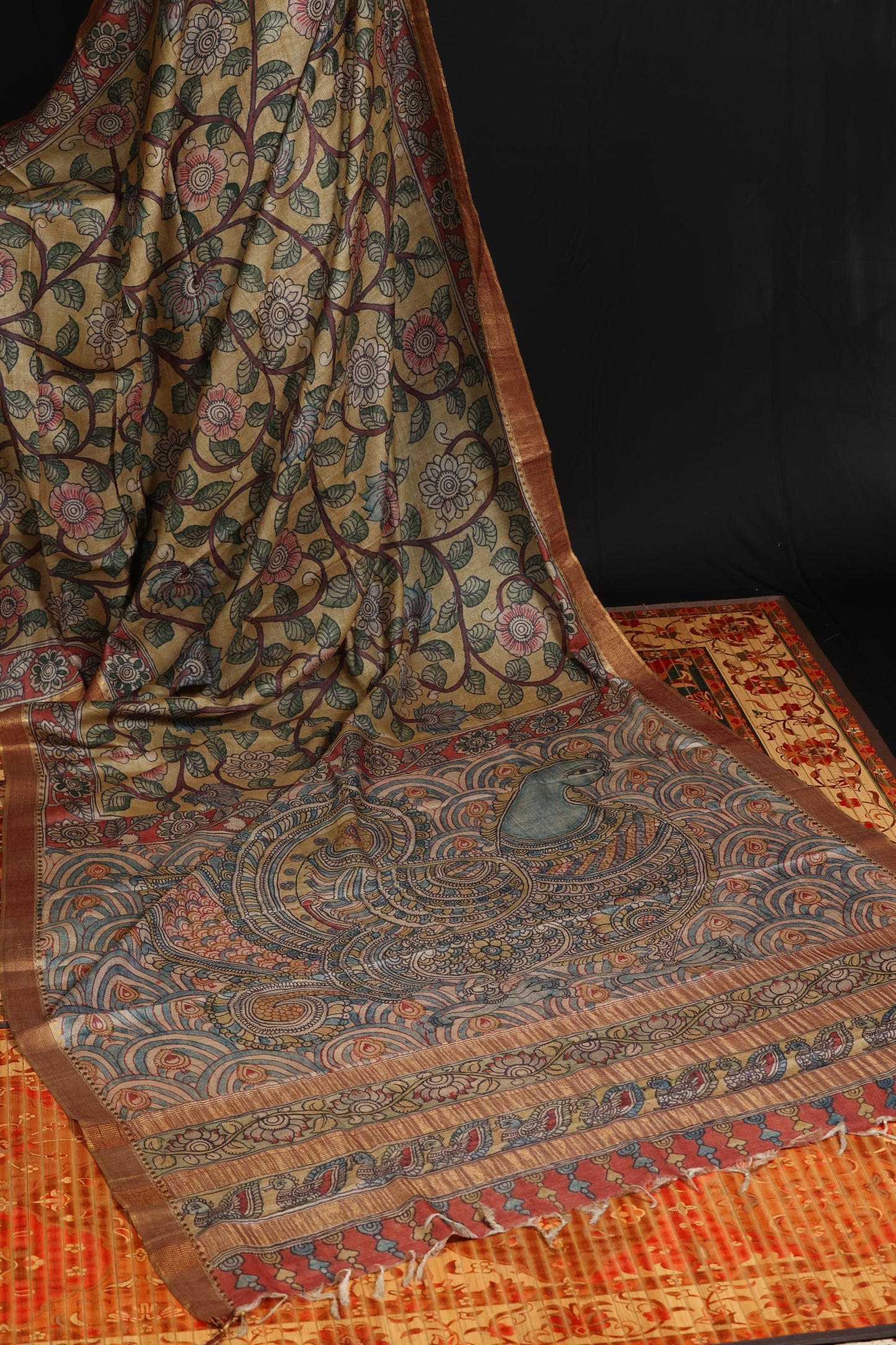 Puresilk tussar with penkalamkari