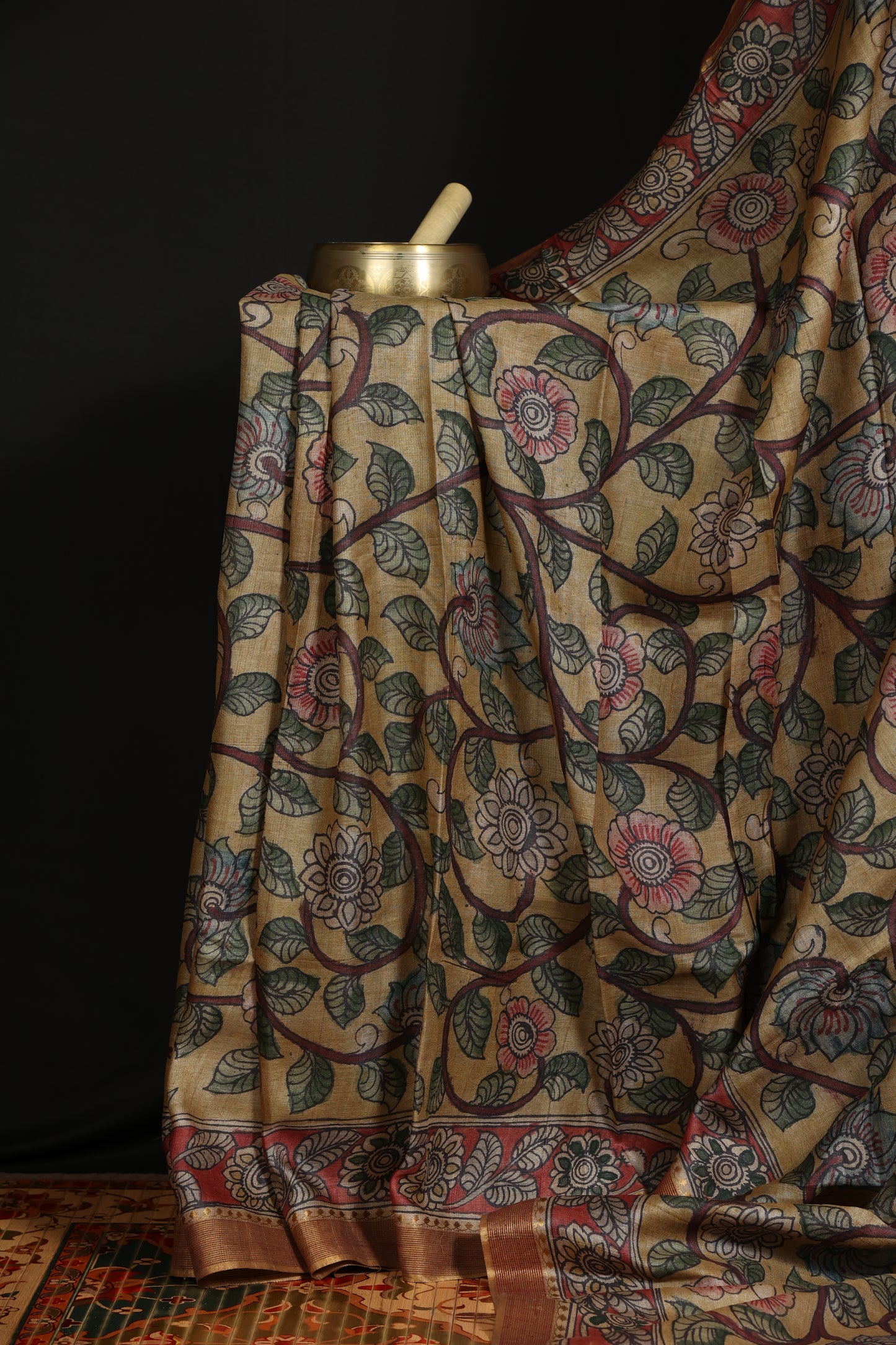 Puresilk tussar with penkalamkari