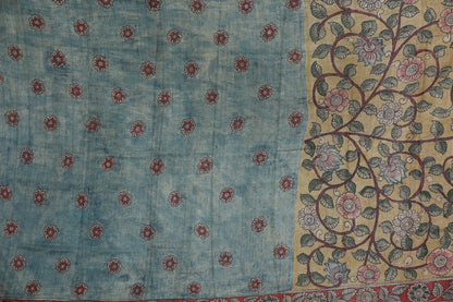 Puresilk tussar with penkalamkari