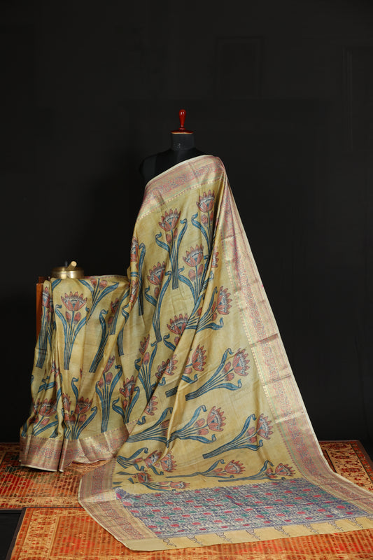 Benaras tussar with penkalamkari