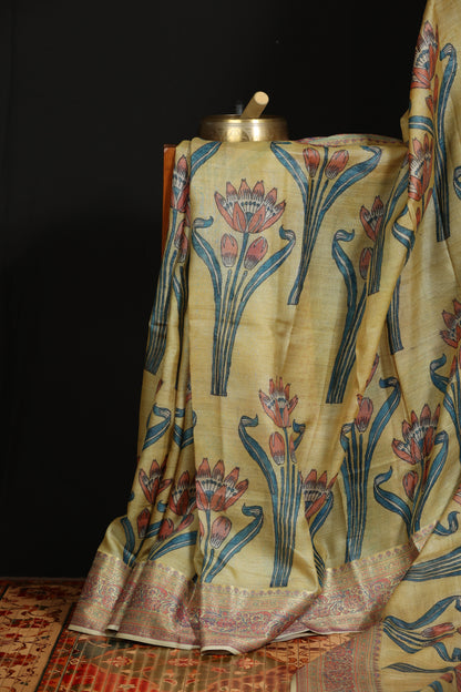 Benaras tussar with penkalamkari