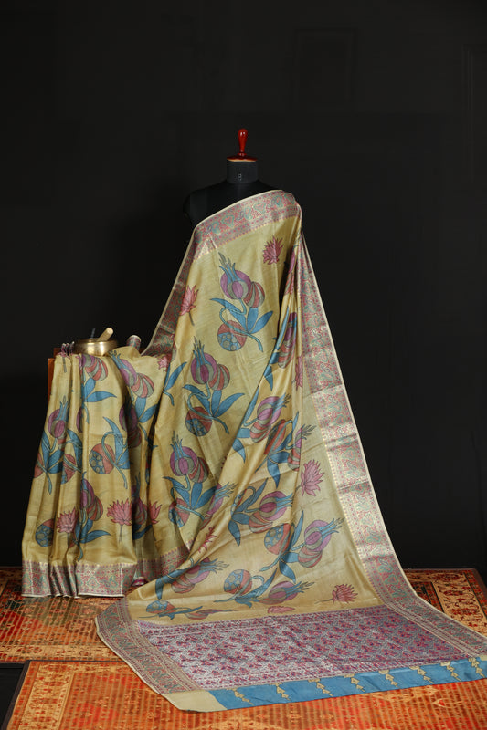 Benaras tussar with penkalamkari