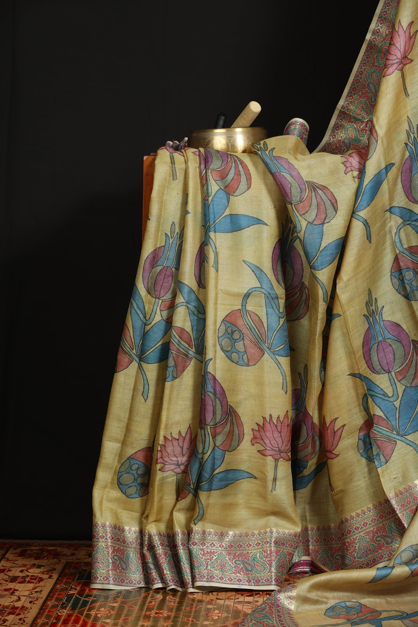 Benaras tussar with penkalamkari
