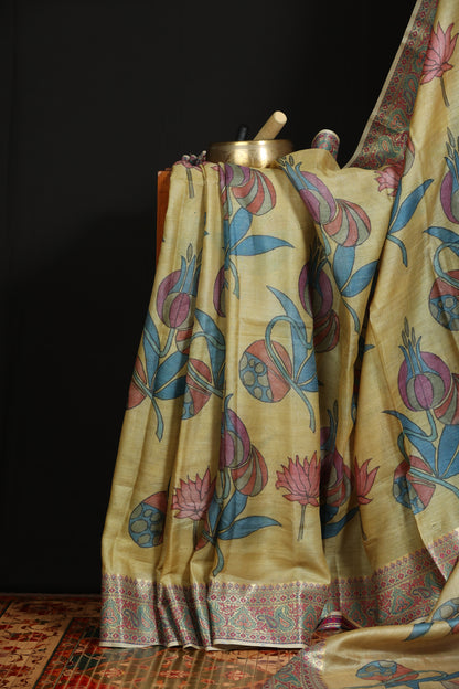 Benaras tussar with penkalamkari