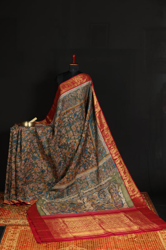 Pure silk kanchipattu with penkalamkari