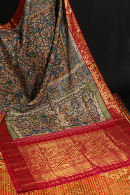 Pure silk kanchipattu with penkalamkari