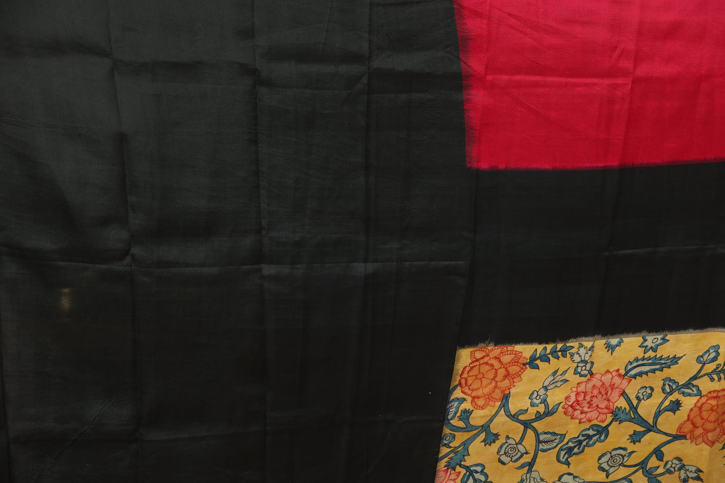 Pure silk ikkat with penkalamkari